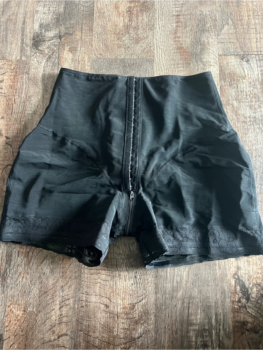 High-Waist Black Shapewear Shorts with Front Zipper